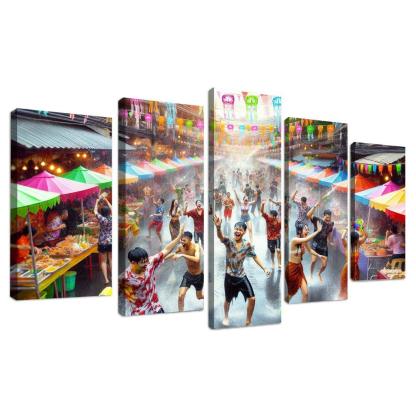 Songkran Water Festival Canvas Paintings Frame