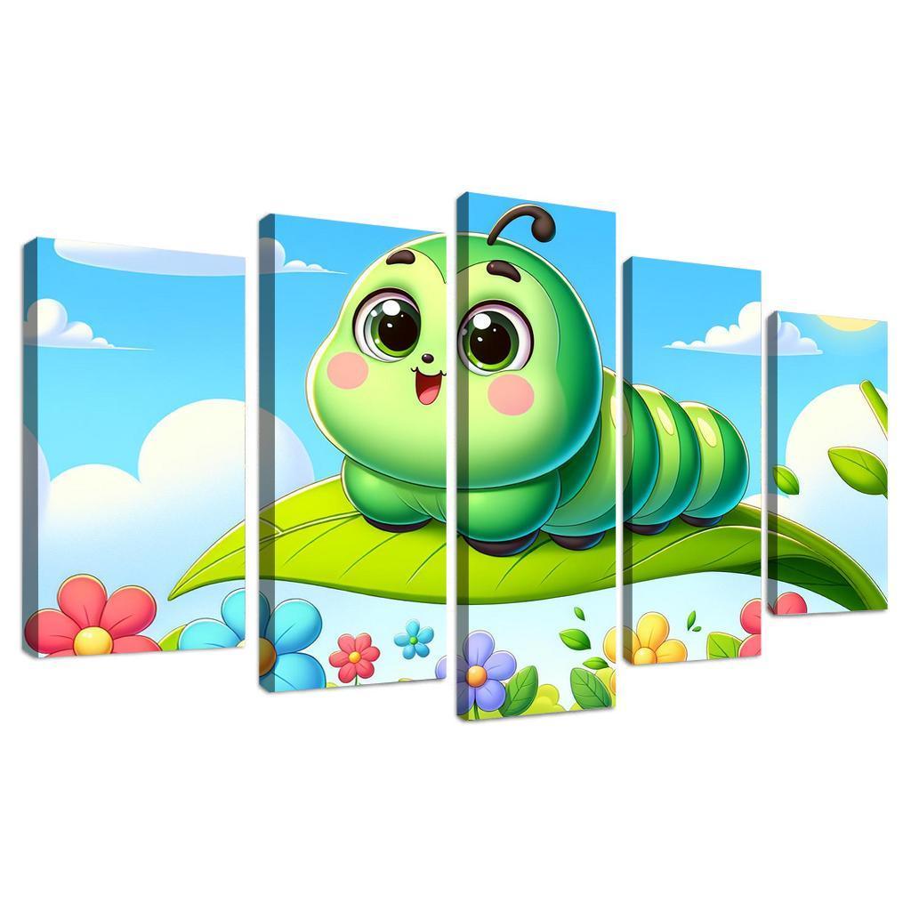 Cuddly Caterpillar Journey 5 Piece HD Canvas Wall Art-Original Frame
