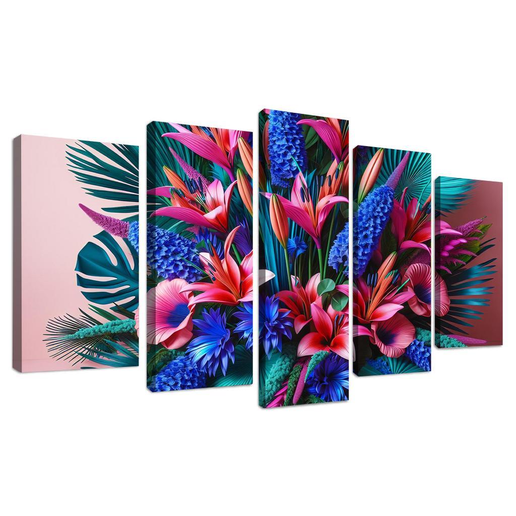 Glistening Tropics A Coastal Floral Experience 5 Piece HD Canvas Wall Art-Original Frame