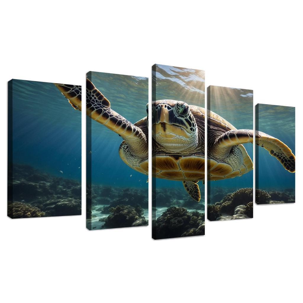 The Stunning Green Sea Turtle In Tropical Waters Canvas Paintings Frame