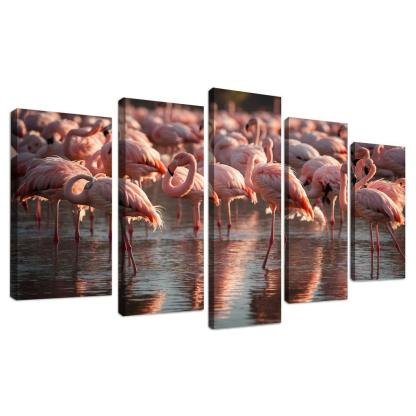 The Graceful Flamingo In Shallow Waters Framed Paintings