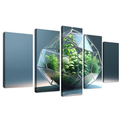 Sculptural Glass Terrarium 5 Piece HD Canvas Wall Art-Original Frame