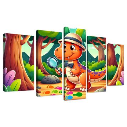 Dino Detective 5 Piece HD Canvas Wall Art-Original Frame