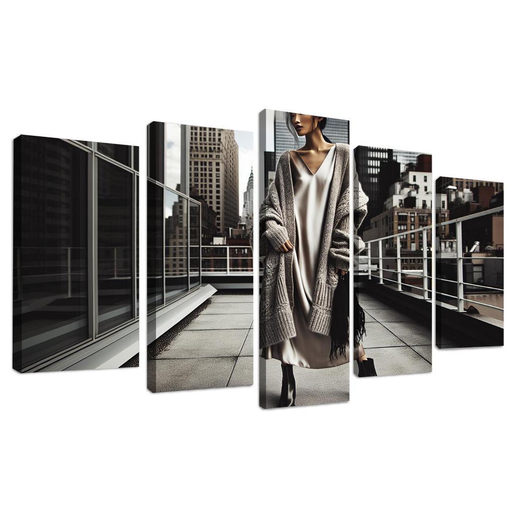 Layered Textures Combining Fabrics 5 Piece HD Canvas Wall Art-Original Frame