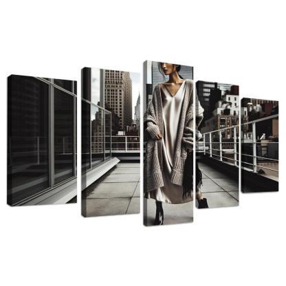 Layered Textures Combining Fabrics 5 Piece HD Canvas Wall Art-Original Frame