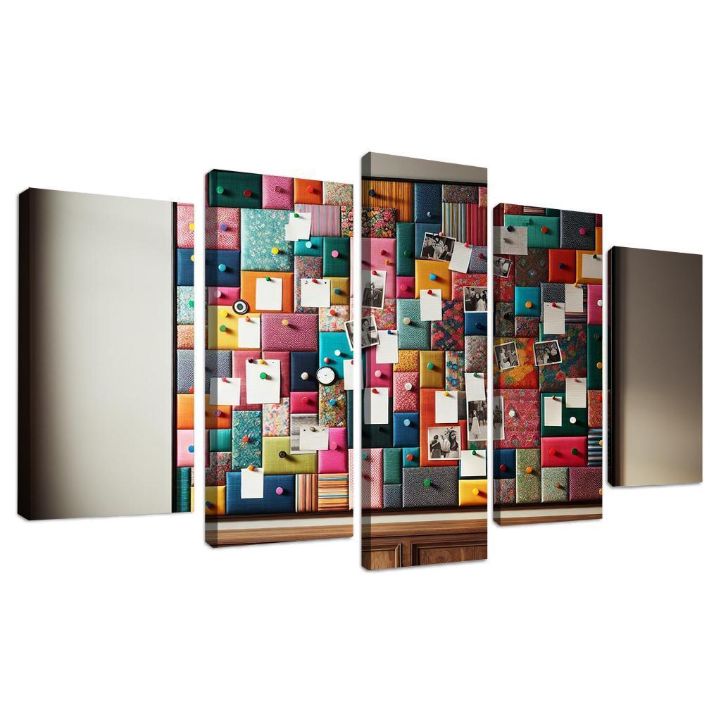 Fabric-Covered Cork Bulletin Board 5 Piece HD Canvas Wall Art-Original Frame