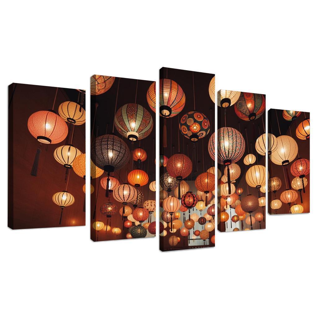 Whimsical Paper Lanterns 5 Piece HD Canvas Wall Art-Original Frame