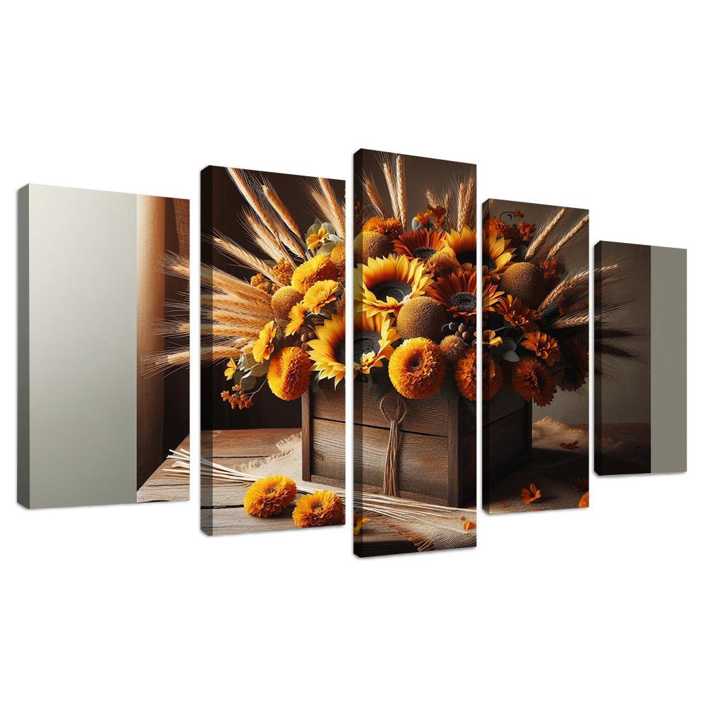 Rustic Charm A Harvest-Themed Centerpiece 5 Piece HD Canvas Wall Art-Original Frame