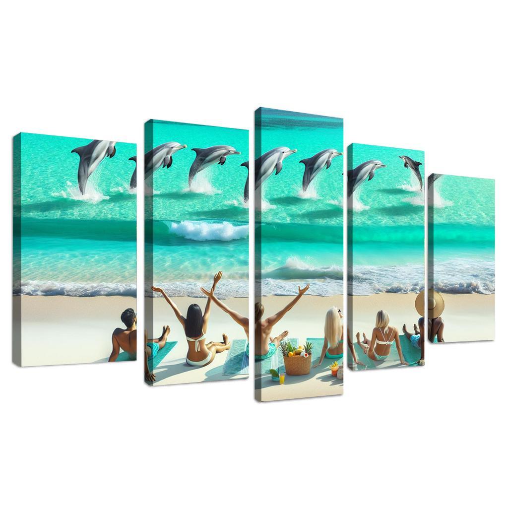 Dolphin Watch Beach A Wildlife Spectacle Canvas Paintings Frame