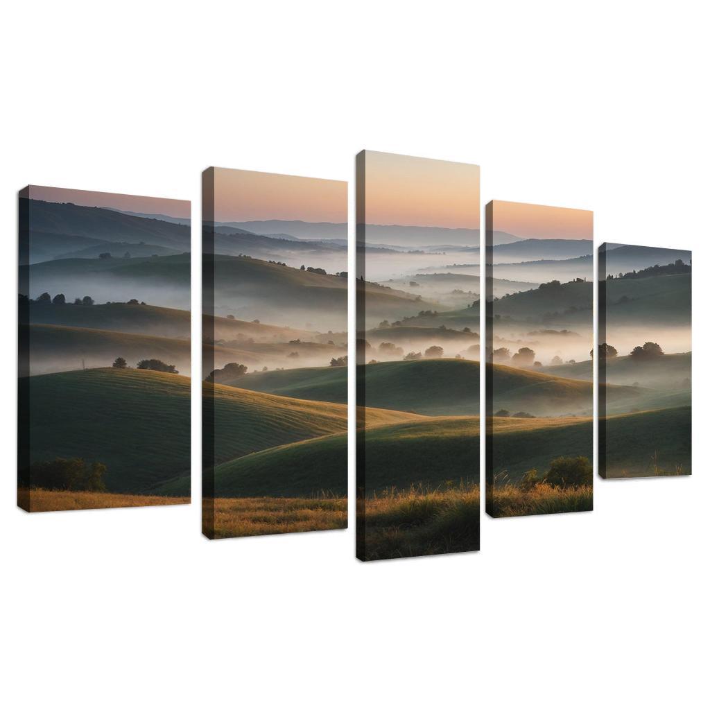 The Celestial Dawn Over Misty Hills Modern Paintings Frame