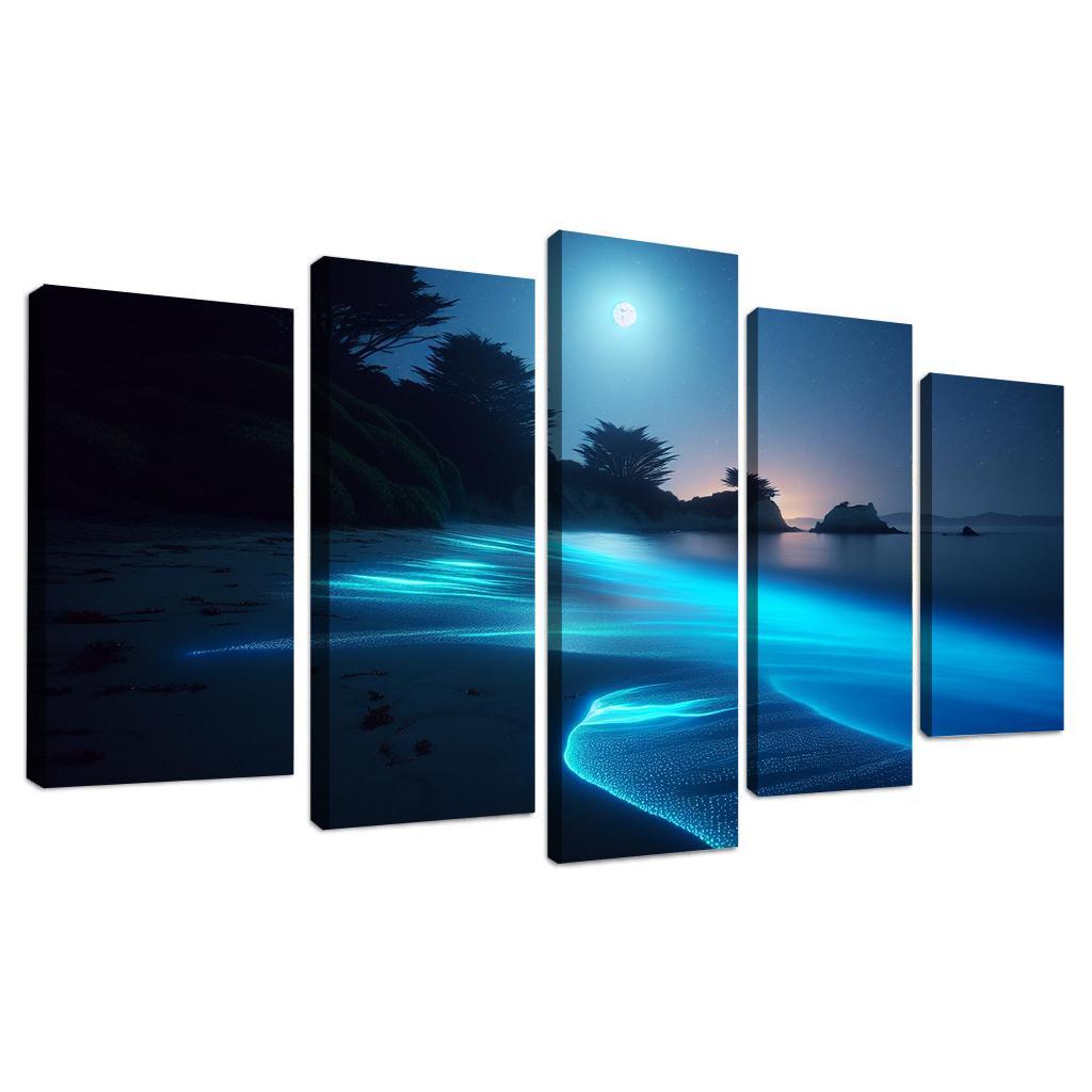 Moonlit Shores Nighttime Adventure Canvas Paintings Frame