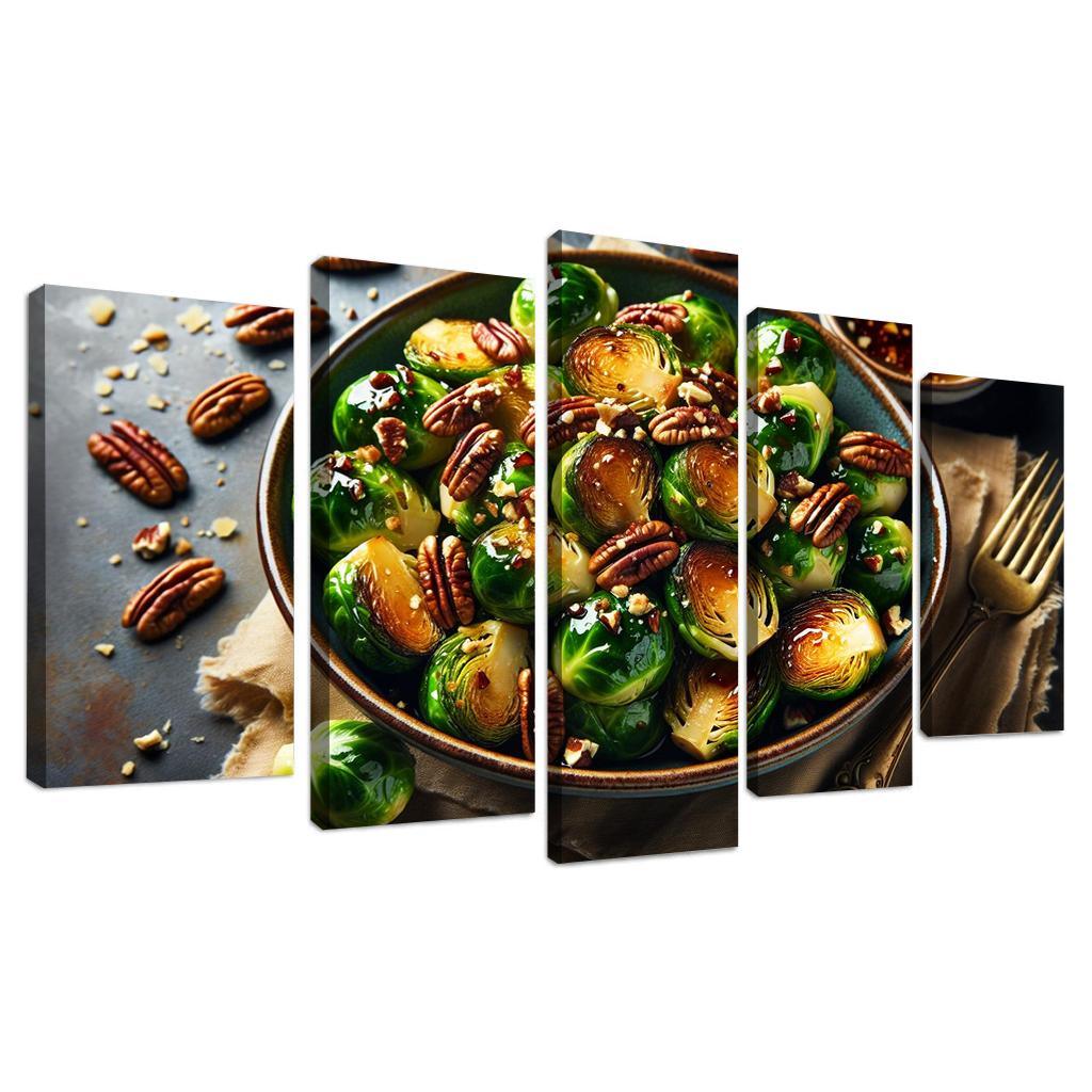 Cinnamon Maple Roasted Brussels Sprouts 5 Piece HD Canvas Wall Art-Original Frame