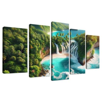 Cascading Waterfall Beach Custom Paintings Frame