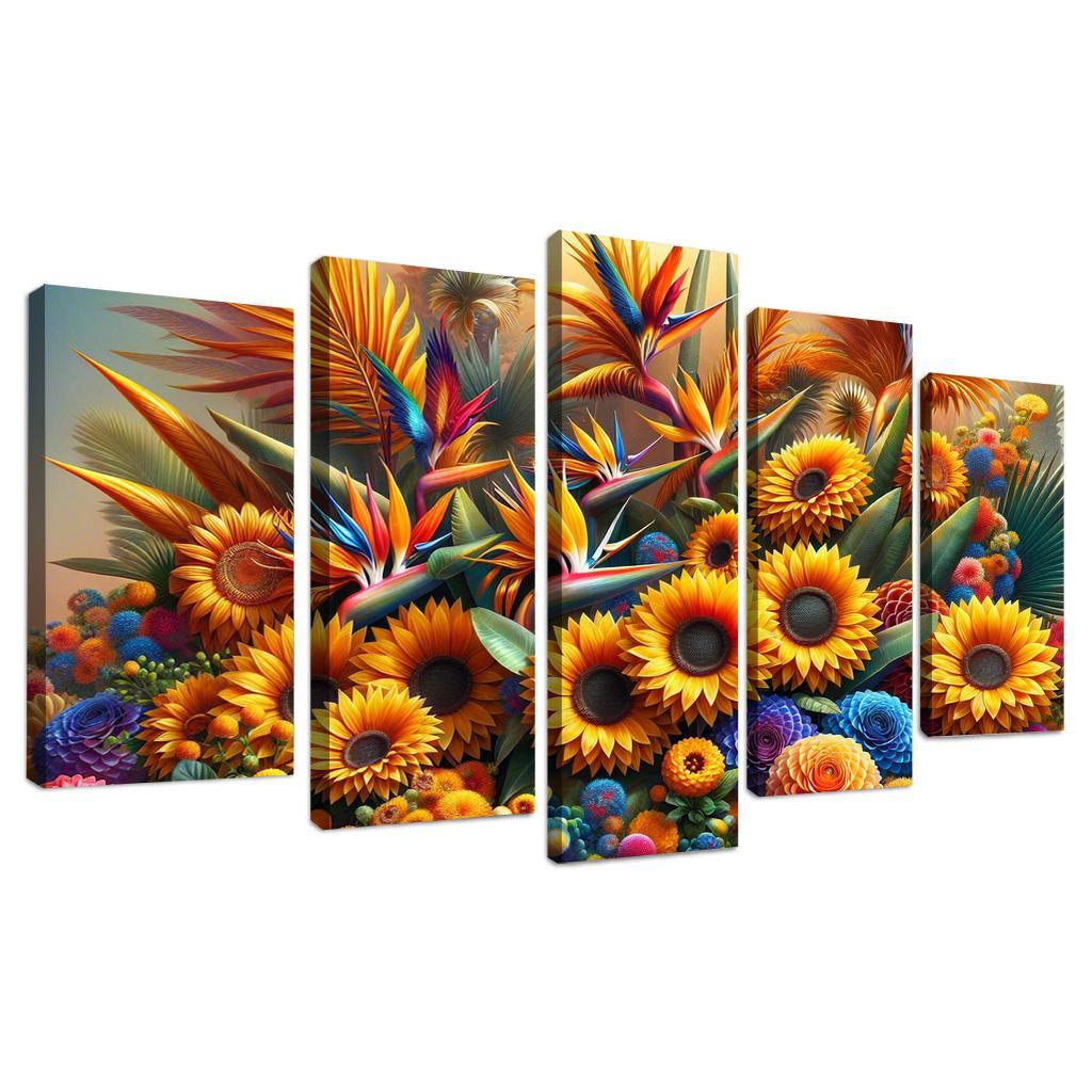 Festival of Colors A Celebration of Floral Diversity 5 Piece HD Canvas Wall Art-Original Frame
