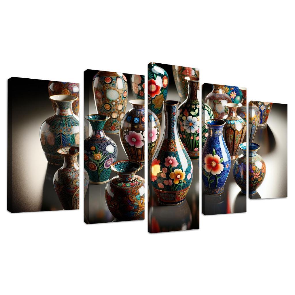 Ceramic Hand-Painted Vases 5 Piece HD Canvas Wall Art-Original Frame