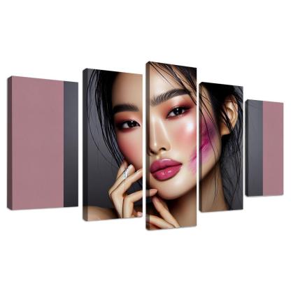 Monochrome Makeup Cohesive Looks 5 Piece HD Canvas Wall Art-Original Frame