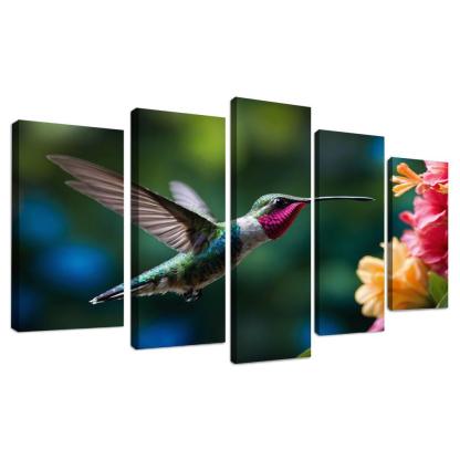 The Enchanting Hummingbird Among Tropical Flowers Framed Paintings