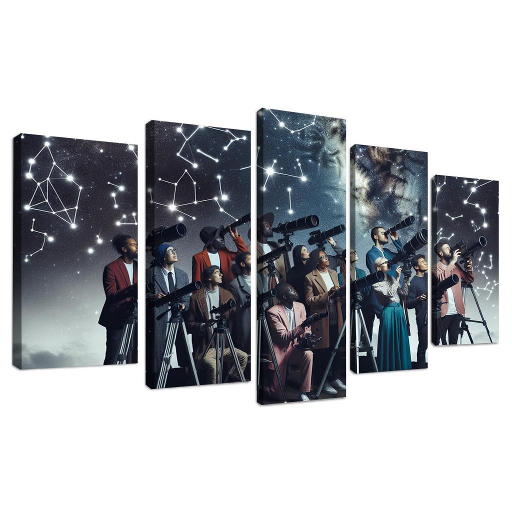 Astronomy Club Stargazing and Beyond 5 Piece HD Canvas Wall Art-Original Frame