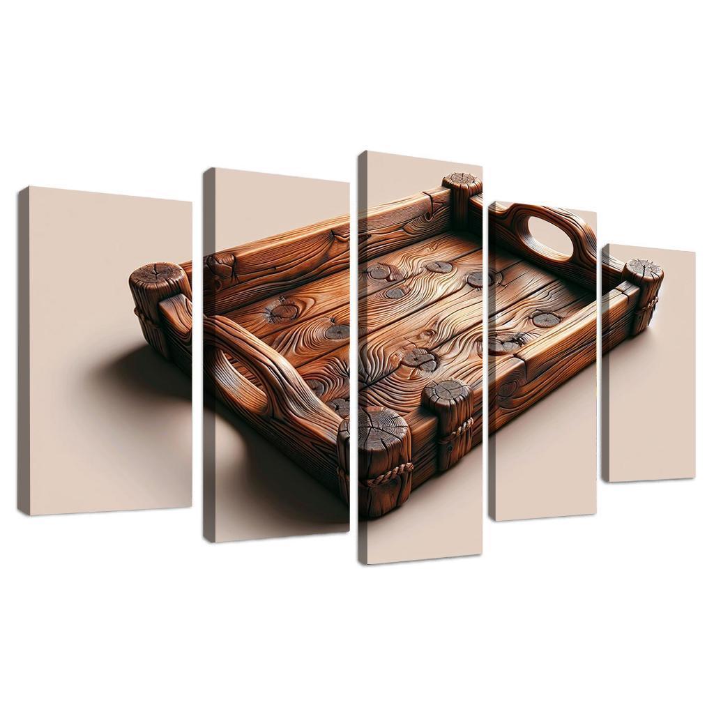 Rustic Wooden Tray with Handles 5 Piece HD Canvas Wall Art-Original Frame