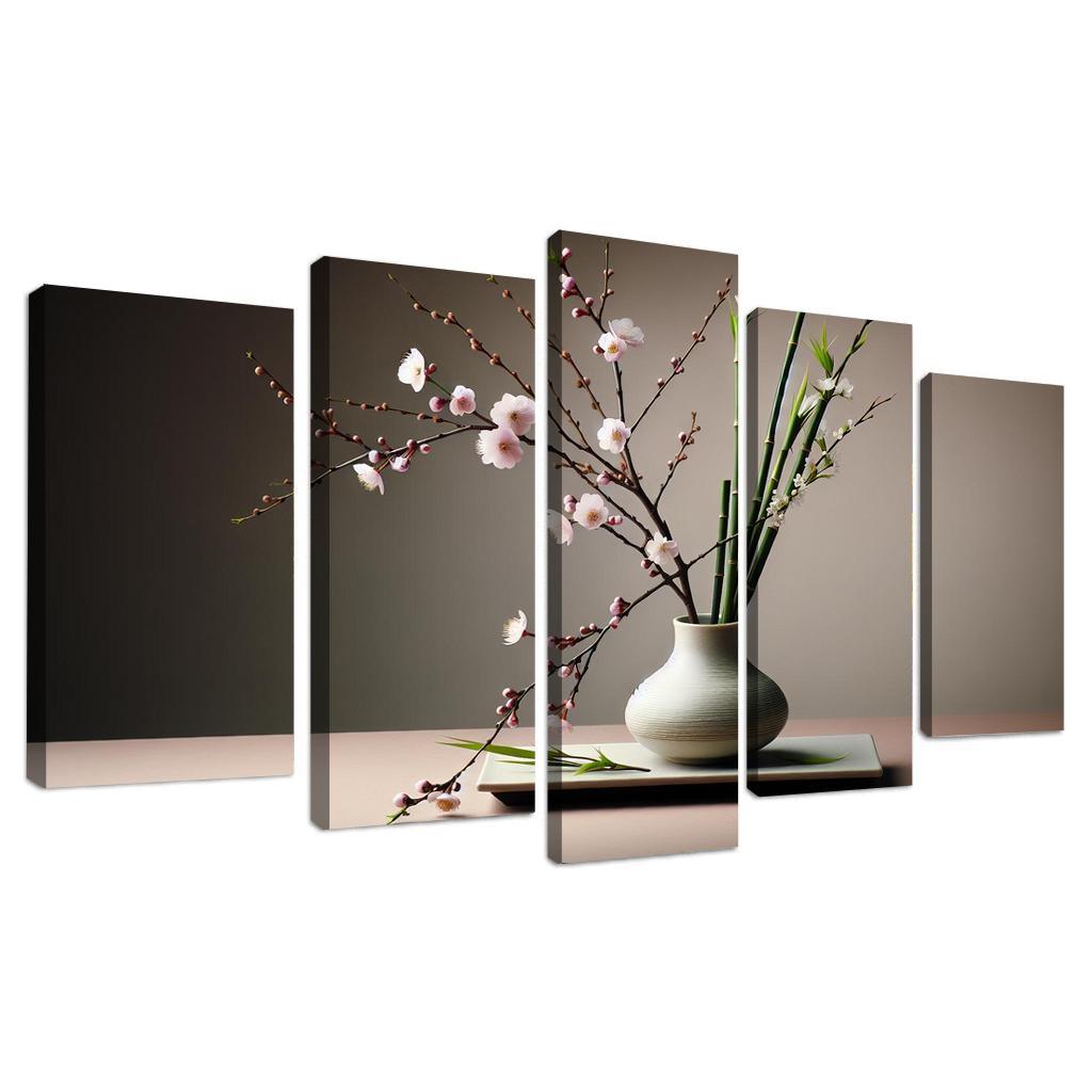 Japanese Serenity Ikebana Inspired Arrangement 5 Piece HD Canvas Wall Art-Original Frame