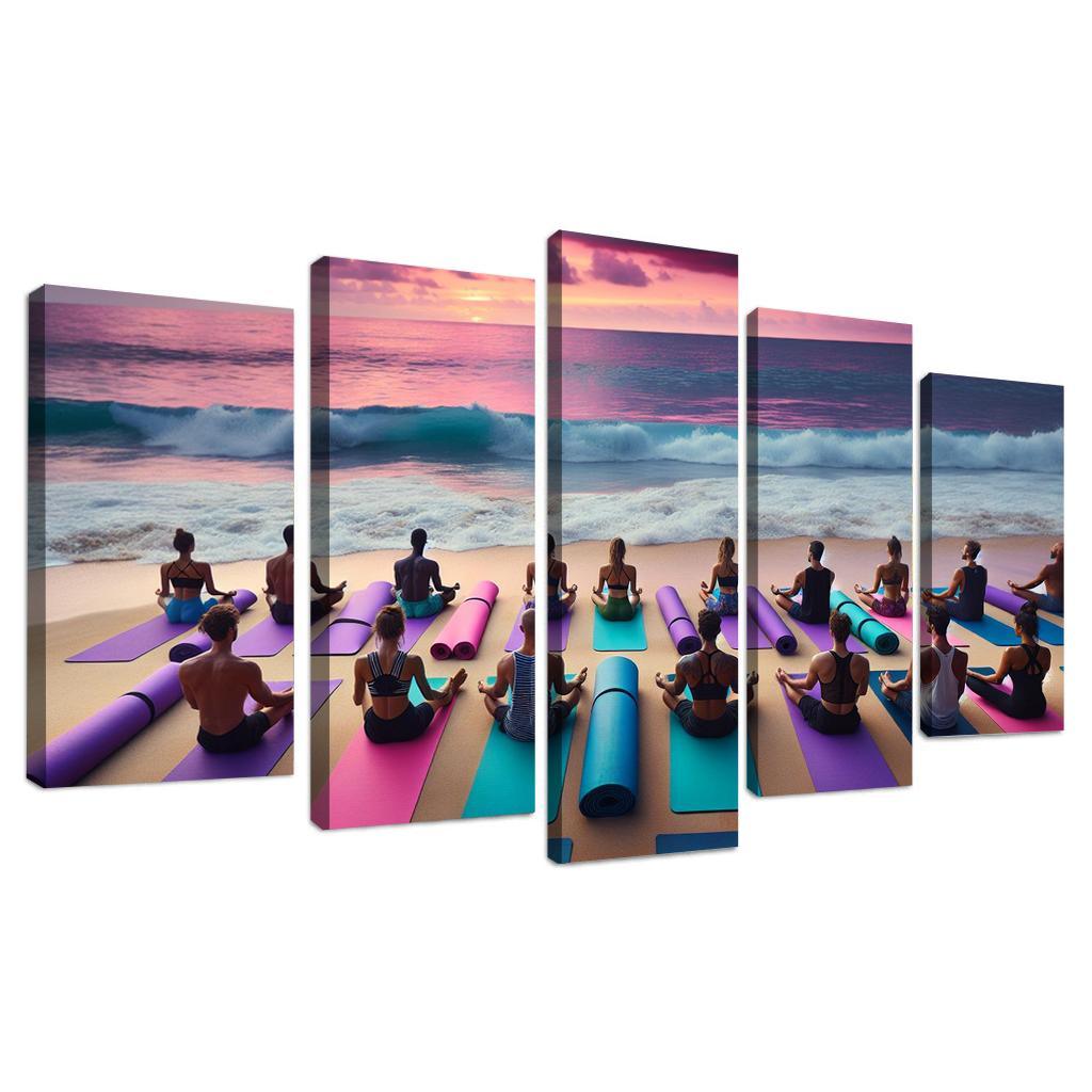 Waves Of Serenity Yoga On The Shore Modern Paintings Frame