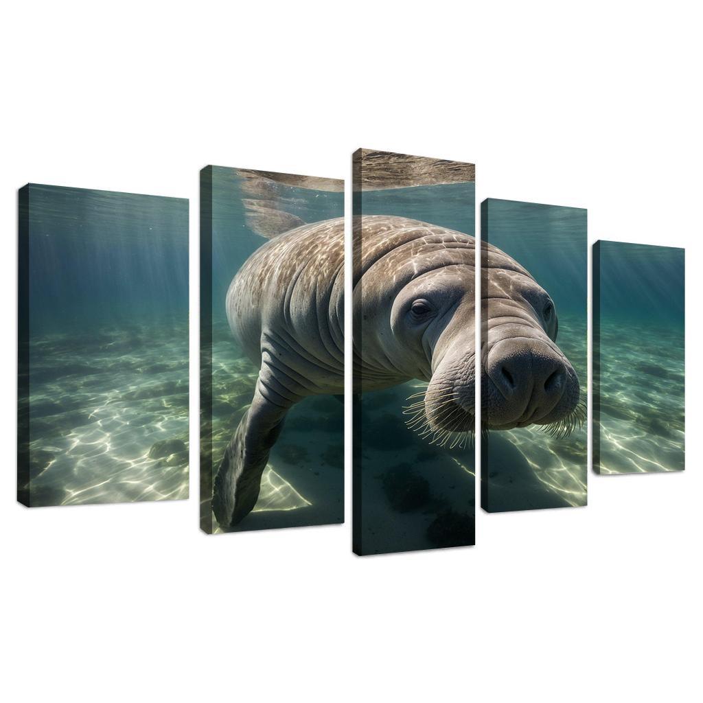 The Gentle Manatee In Calm Waters Framed Paintings