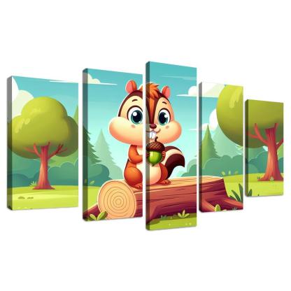Cheeky Chipmunk 5 Piece HD Canvas Wall Art-Original Frame