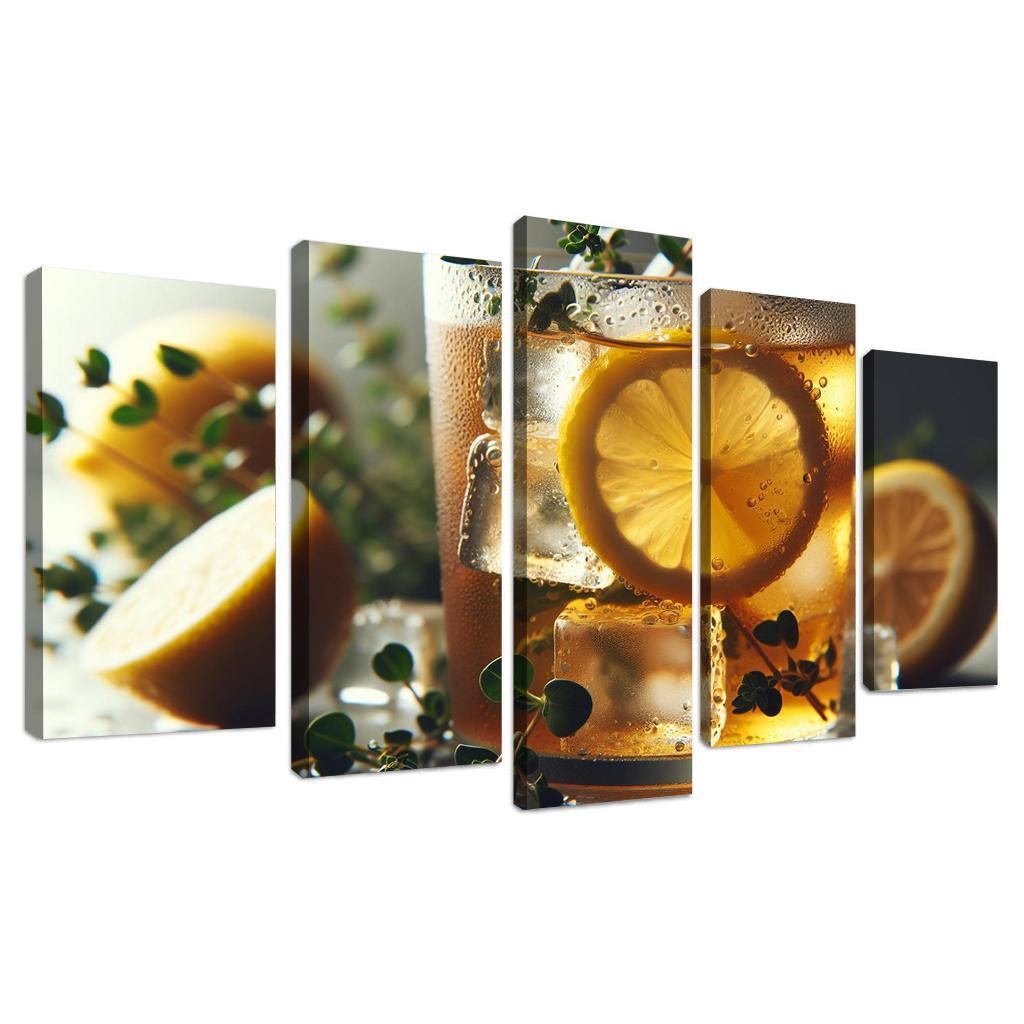 Lemon Thyme Infused Iced Tea 5 Piece HD Canvas Wall Art-Original Frame