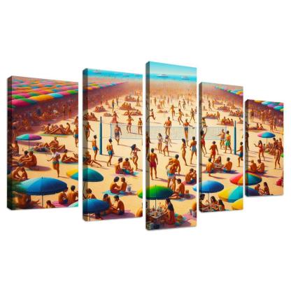 Sunny Retreat Vibrant Beach Life Abstract Paintings Frame