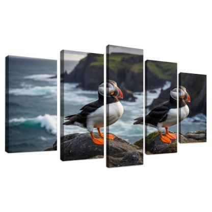 The Colorful Puffin Clown Of The Sea Modern Paintings Frame