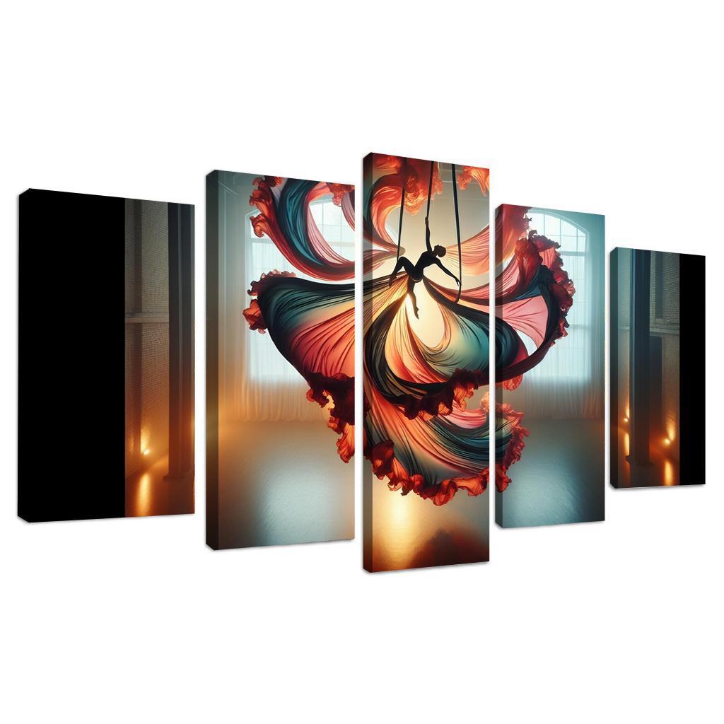 Aerial Silks Dance in the Air 5 Piece HD Canvas Wall Art-Original Frame