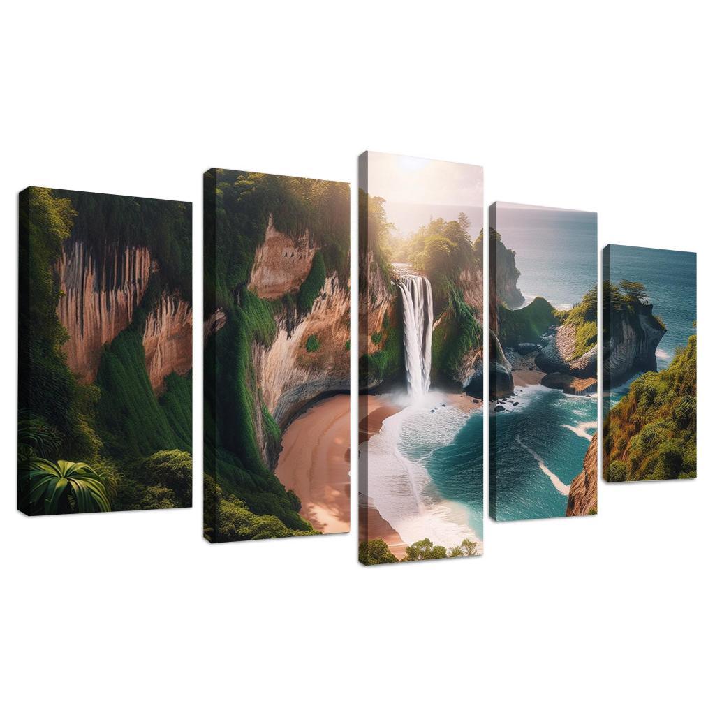 Cascading Waterfalls Beach Modern Paintings Frame