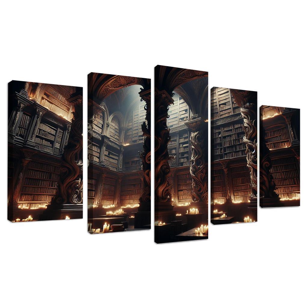 Phantom Library Enchanted Shelves of Darkness 5 Piece HD Canvas Wall Art-Original Frame