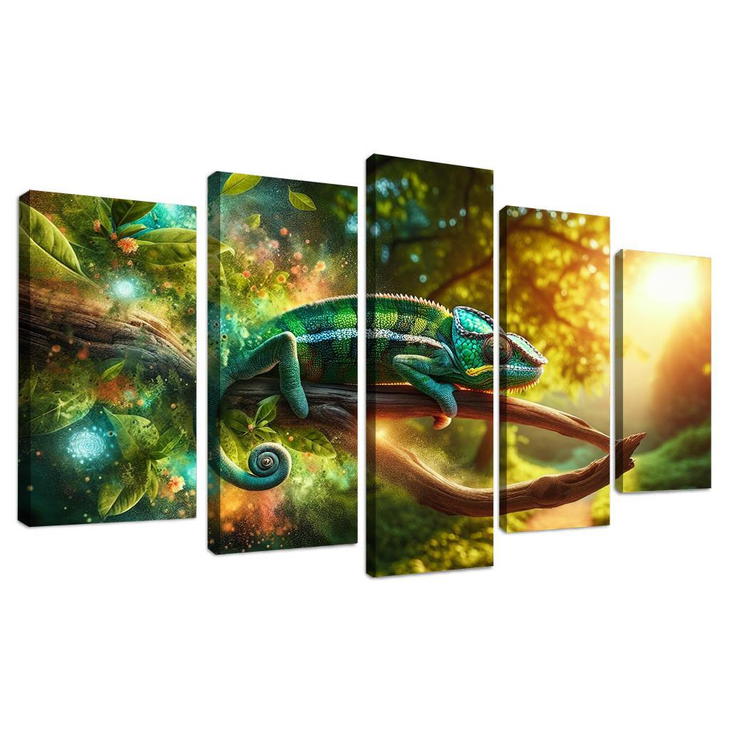 Chameleons Masters of Color and Camouflage 5 Piece HD Canvas Wall Art-Original Frame