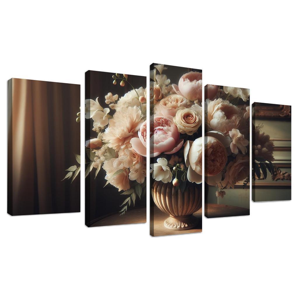 Victorian Romance A Nostalgic Floral Display 5 Piece HD Canvas Wall Art-Original Frame