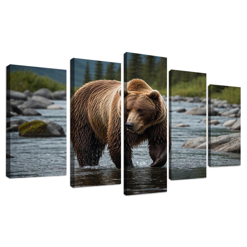 The Majestic Alaskan Brown Bear In A Mountain Stream Framed Paintings