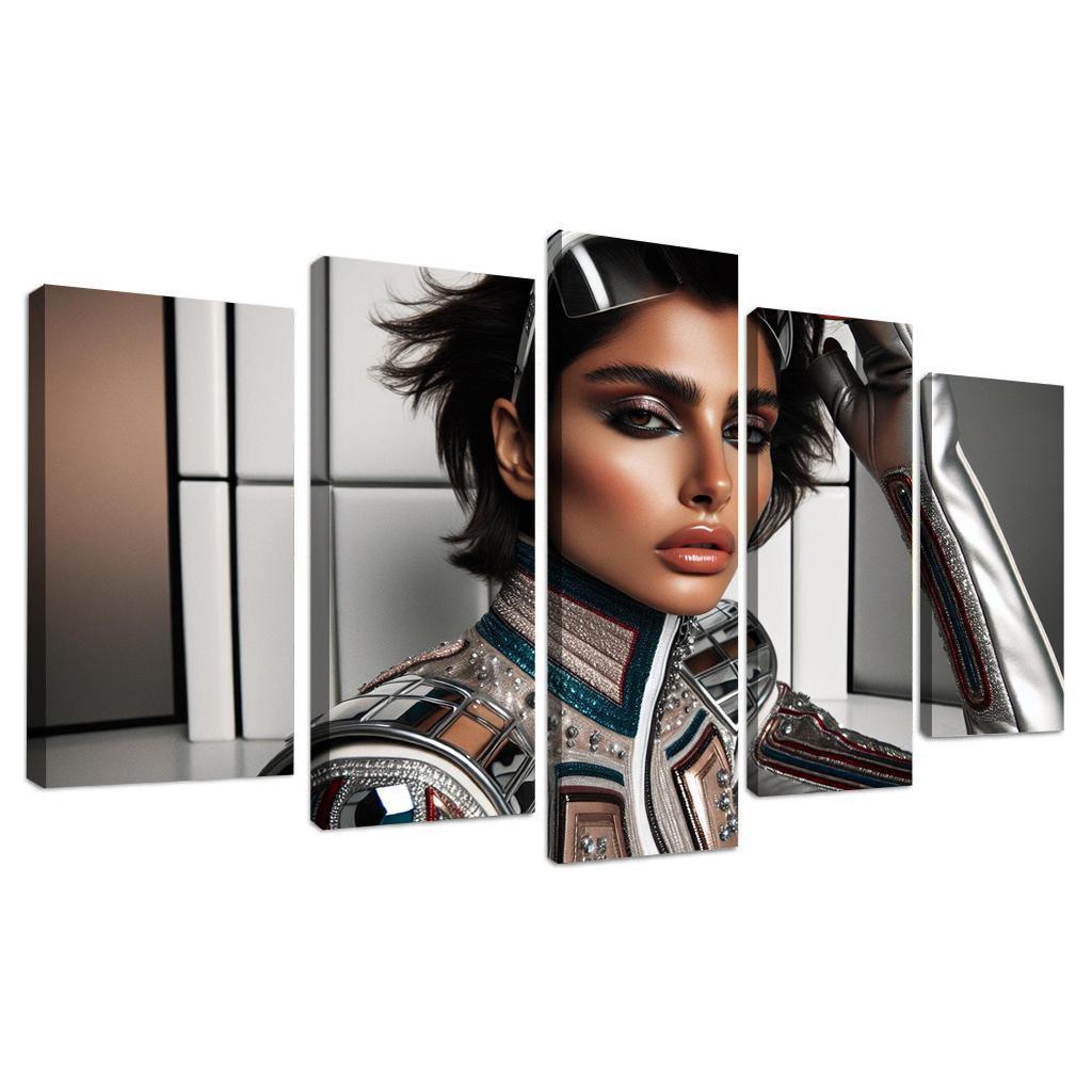 Retro Futurism Fashioning the Future 5 Piece HD Canvas Wall Art-Original Frame