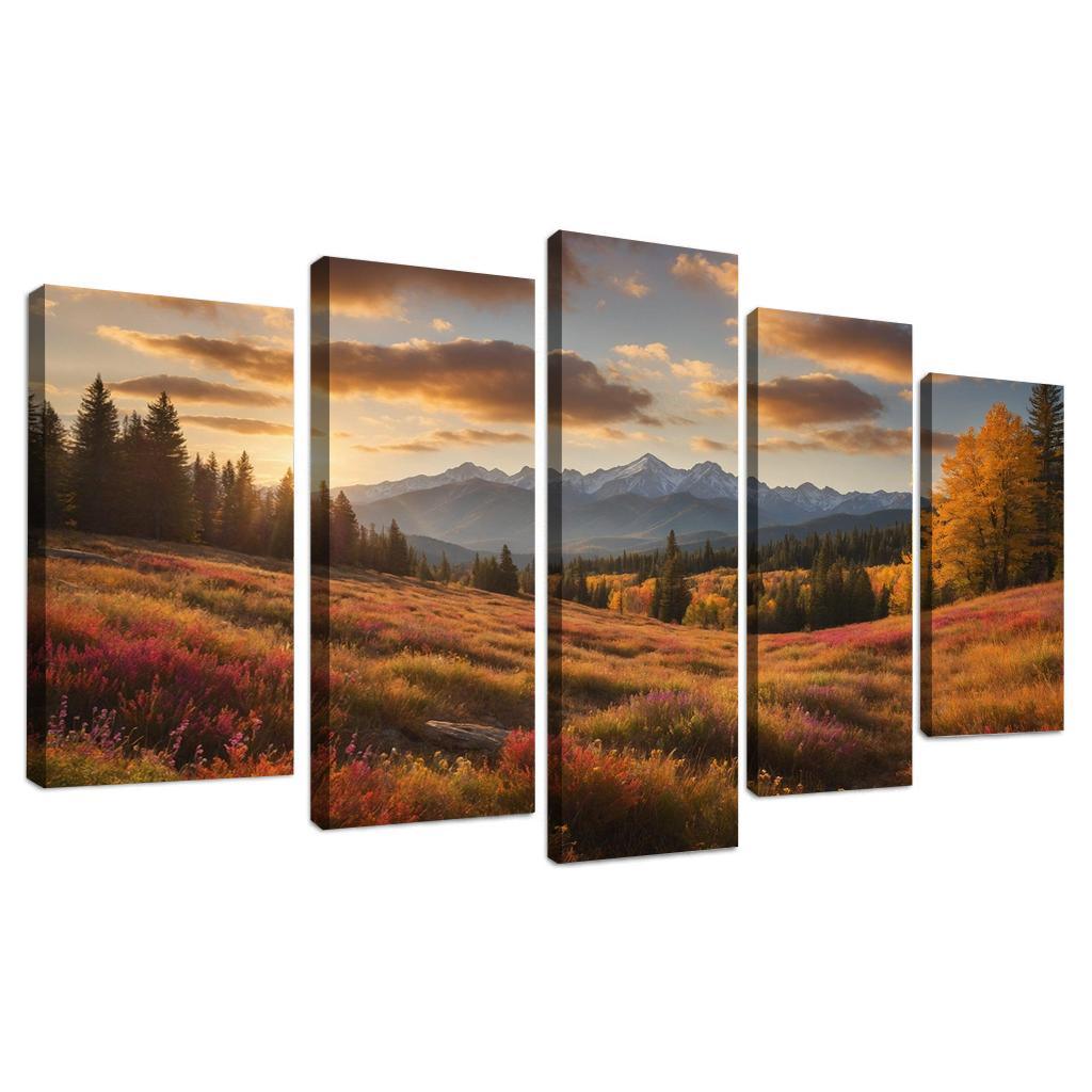 The Radiant Colors of Autumn Meadow 5 Piece HD Canvas Wall Art-Original Frame