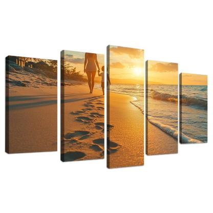 Footprints In The Sand A Mothers Guiding Steps Canvas Paintings Frame