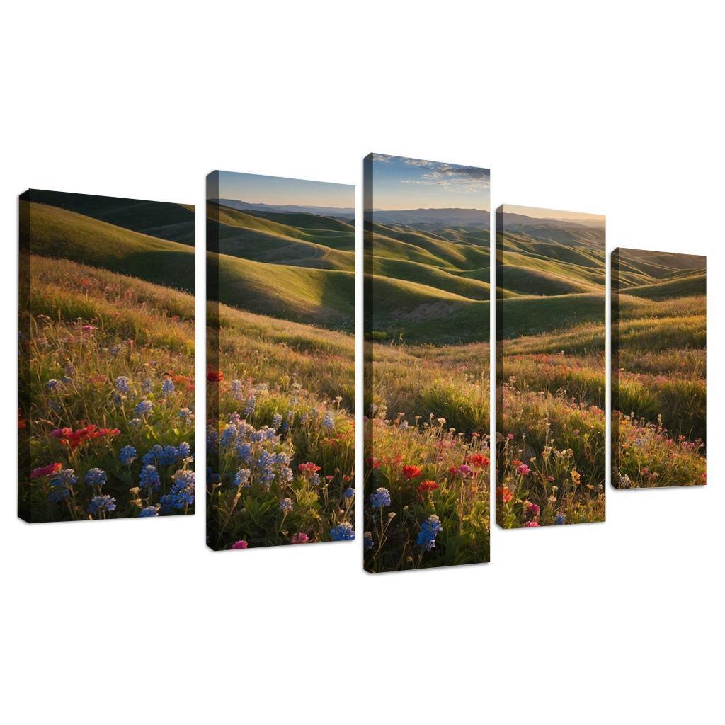 The Colorful Embrace Of Flowering Hillsides Multi-panel Paintings