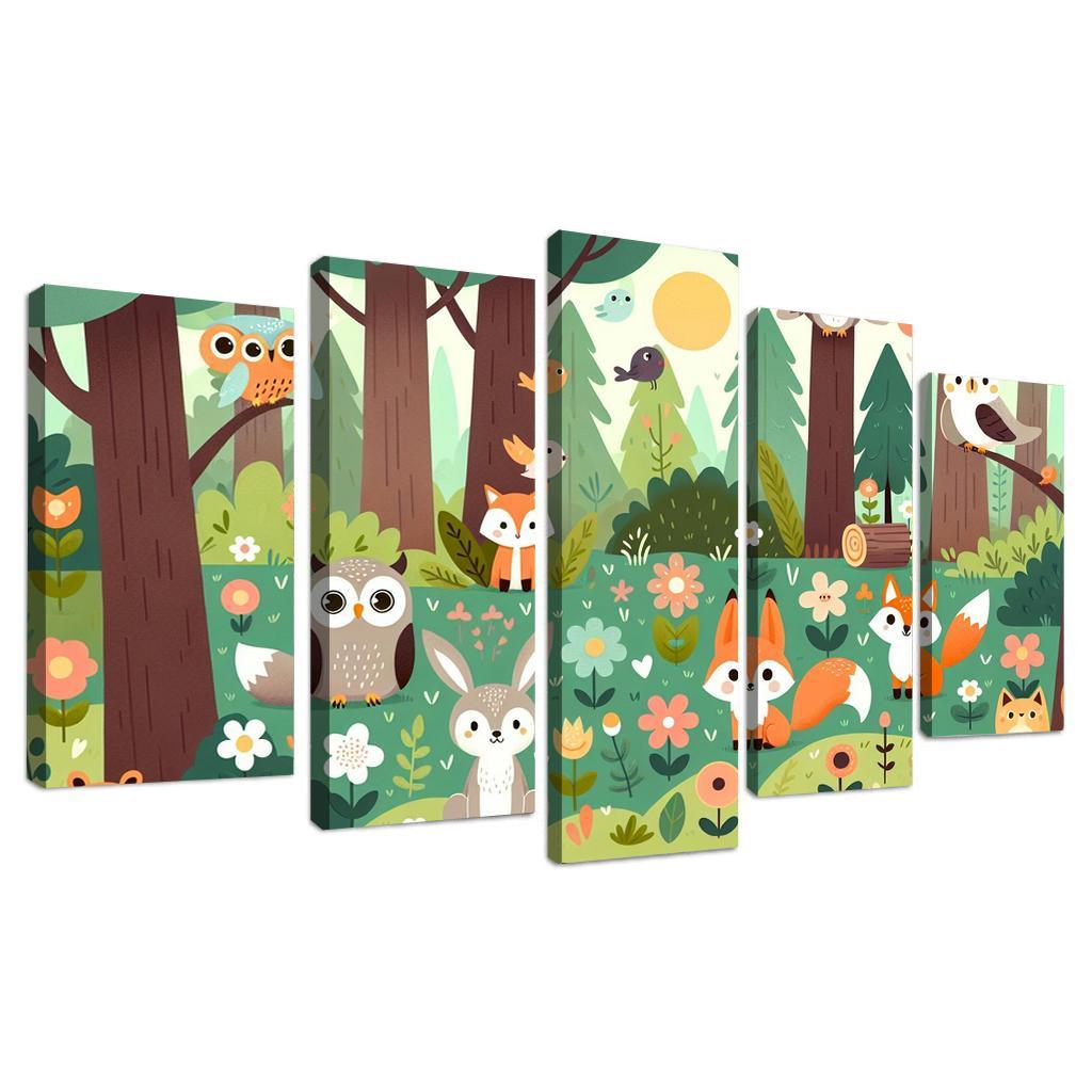Magical Forest Creatures 5 Piece HD Canvas Wall Art-Original Frame