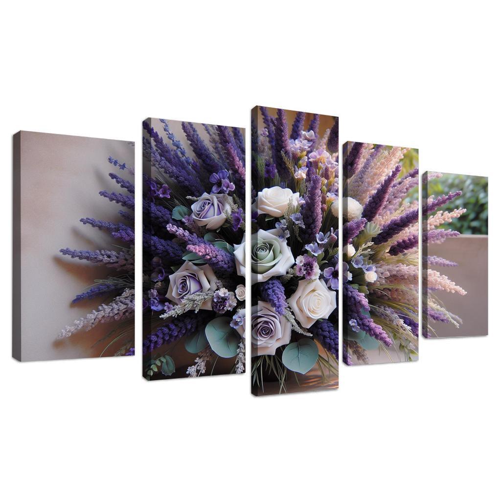 Lavender Dreams A Calming Floral Design 5 Piece HD Canvas Wall Art-Original Frame