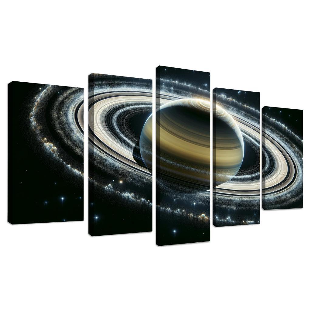 The Secrets of Saturn's Faint Rings 5 Piece HD Canvas Wall Art-Original Frame