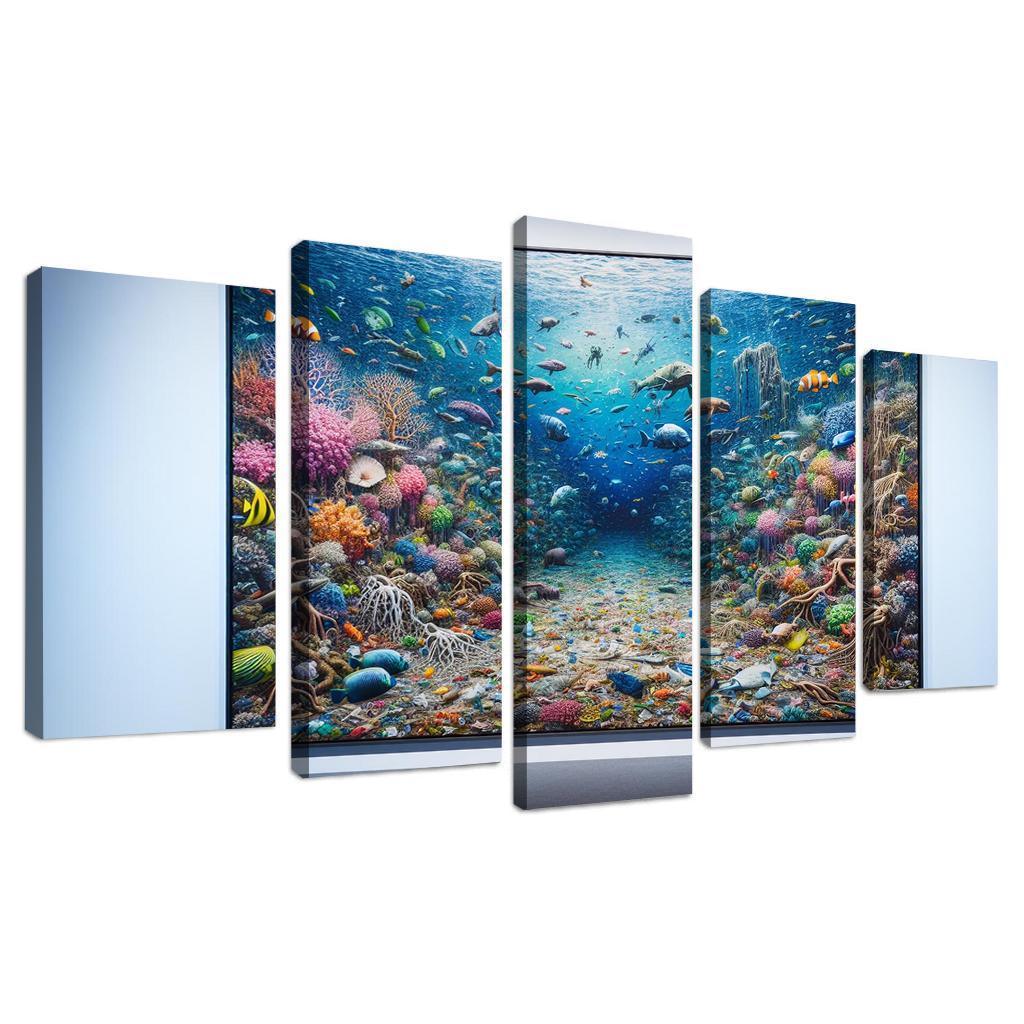 Beneath the Surface Ocean Conservation Awareness 5 Piece HD Canvas Wall Art-Original Frame