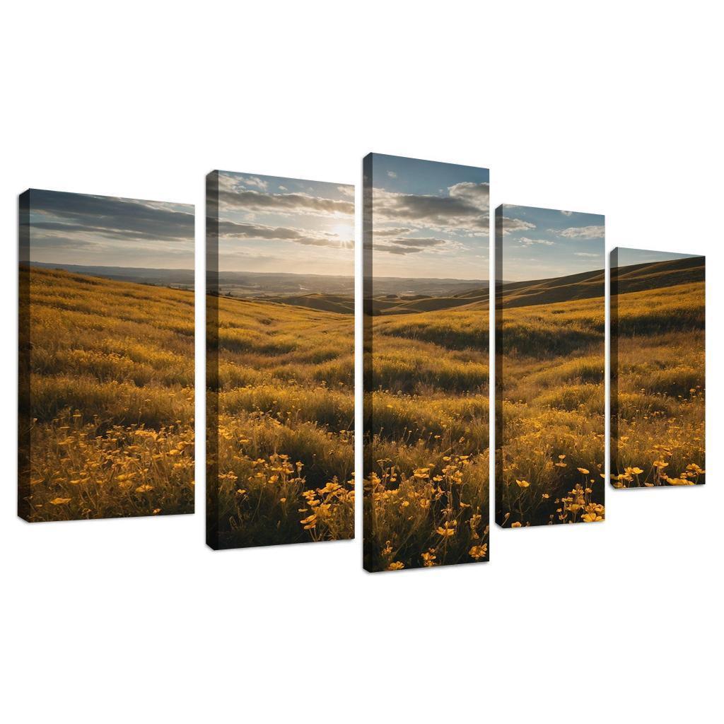 The Elysian Fields Of Golden Wildflowers Multi-panel Paintings