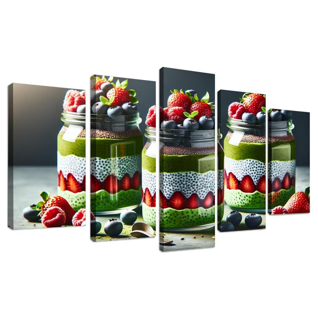 Matcha Chia Seed Pudding 5 Piece HD Canvas Wall Art-Original Frame