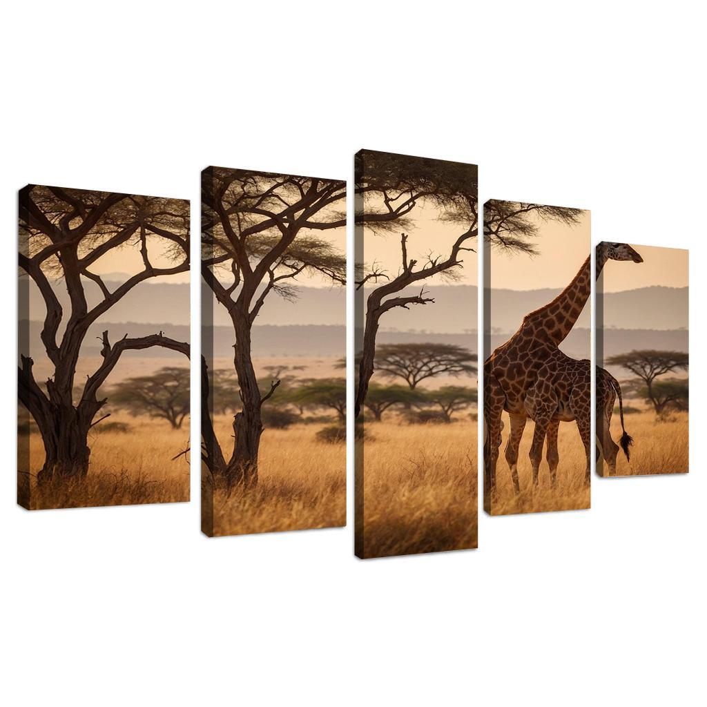 The Majestic Giraffe Grazing On Acacia Trees Framed Paintings