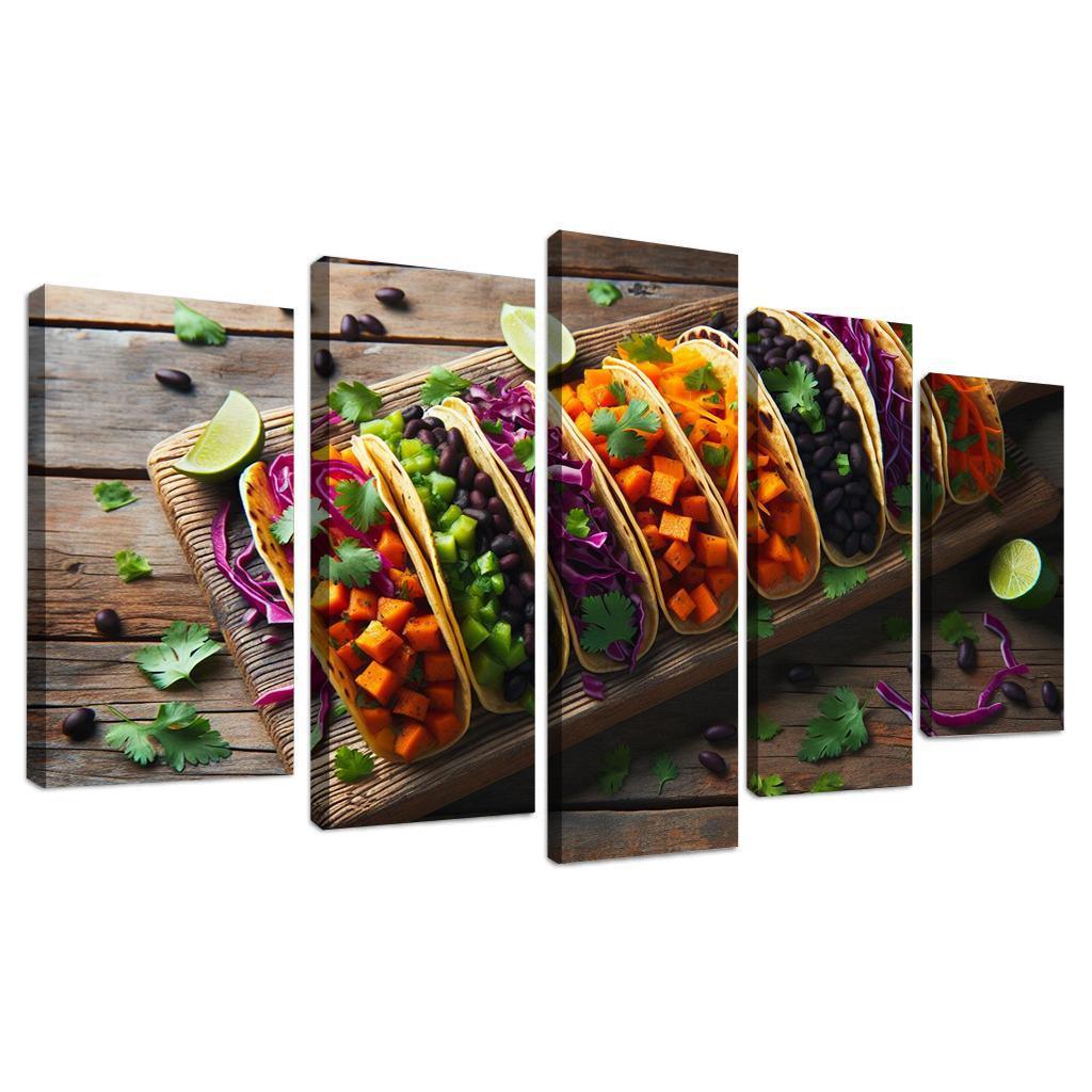 Savory Sweet Potato and Black Bean Tacos 5 Piece HD Canvas Wall Art-Original Frame