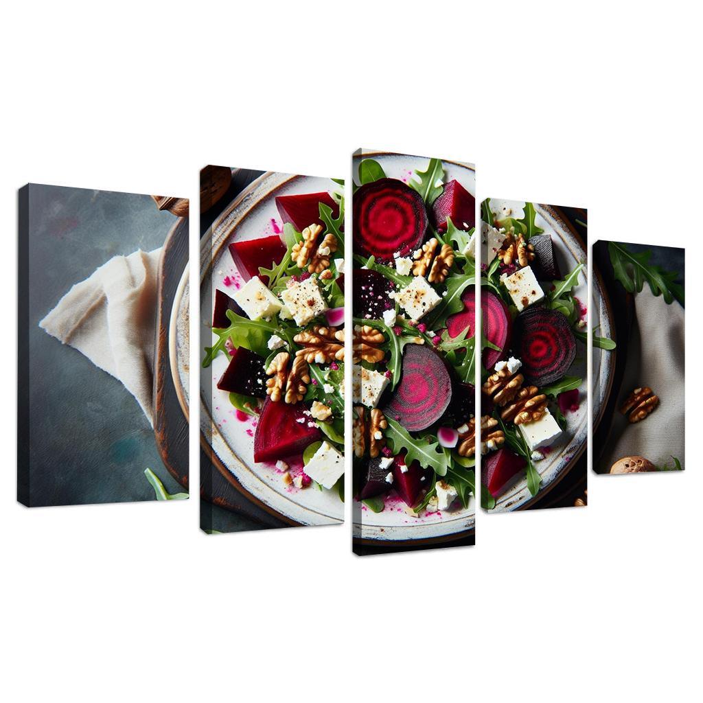 Beetroot and Feta Salad with Walnut Dressing 5 Piece HD Canvas Wall Art-Original Frame