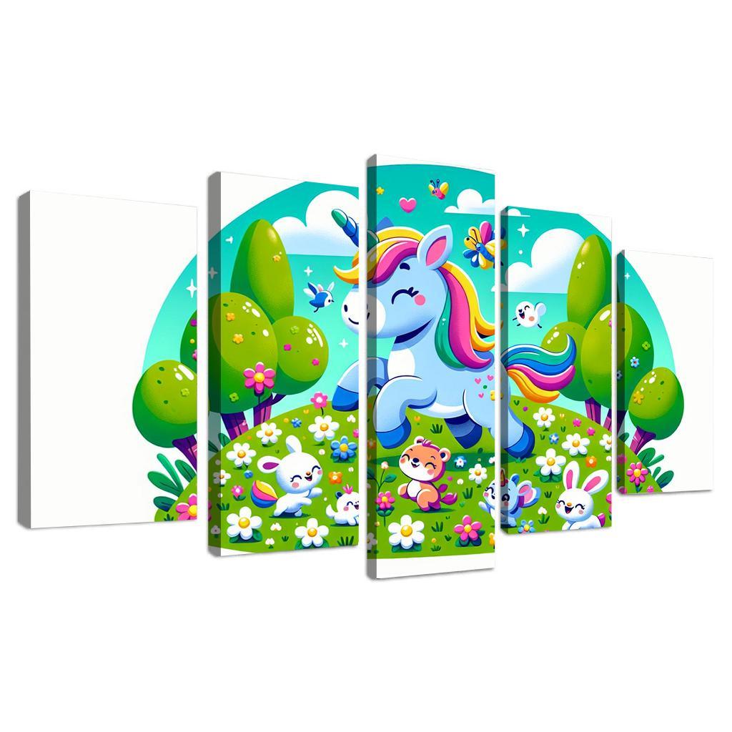 Rainbow Unicorn Friends 5 Piece HD Canvas Wall Art-Original Frame